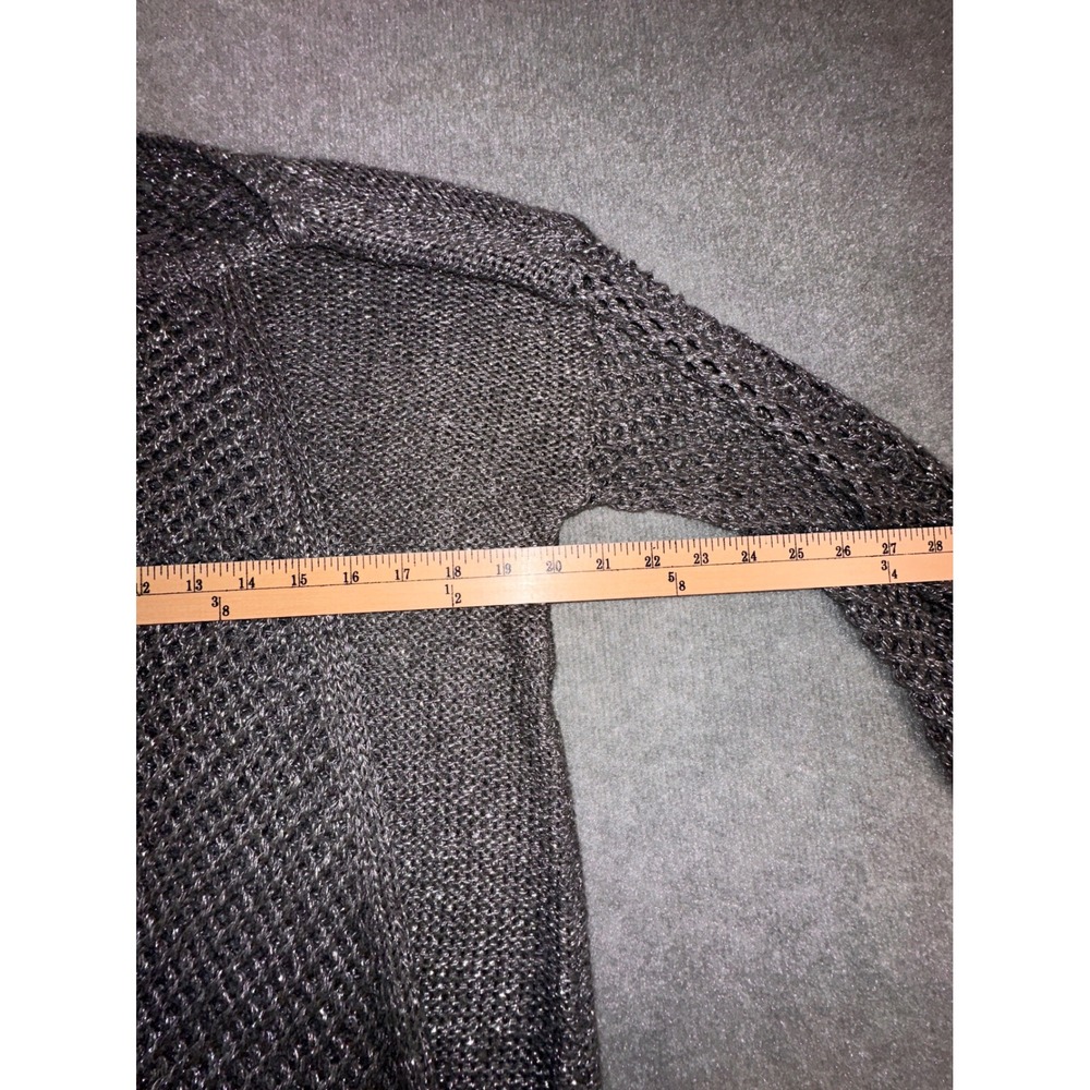 Rock & Republic Women Metallic Charcoal Gray Open Knit High Low Sweater Large - Picture 5 of 10